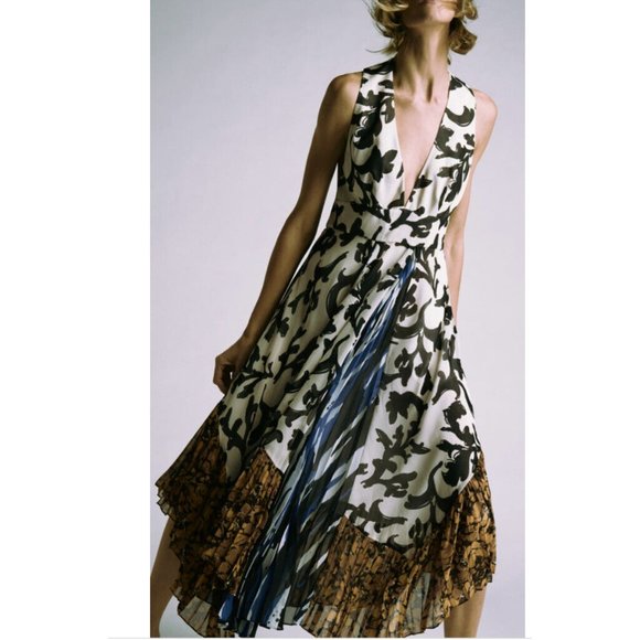 ZARA NWT LIMITED EDITION FLORAL MULTICOLOR PRINTED PLEATED DRESS S,M NWT - Picture 8 of 14